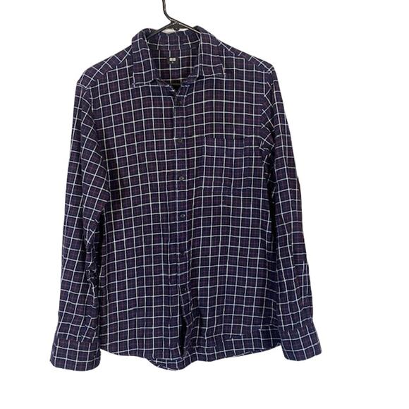 Uniqlo Navy Blue Plaid Long Sleeve Classic Cotton Button Down Shirt Men Sz S - Picture 1 of 8